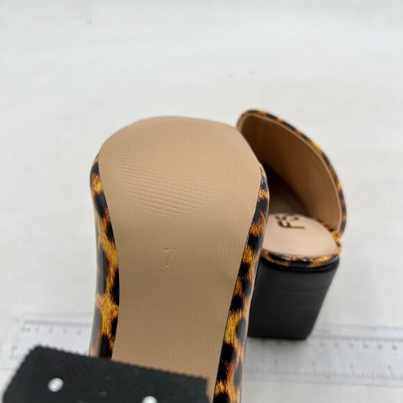 FSJ Women Closed Squared Toe Mules Slip On Chunky Mid High Heels Leopard Shoes - Picture 6 of 8